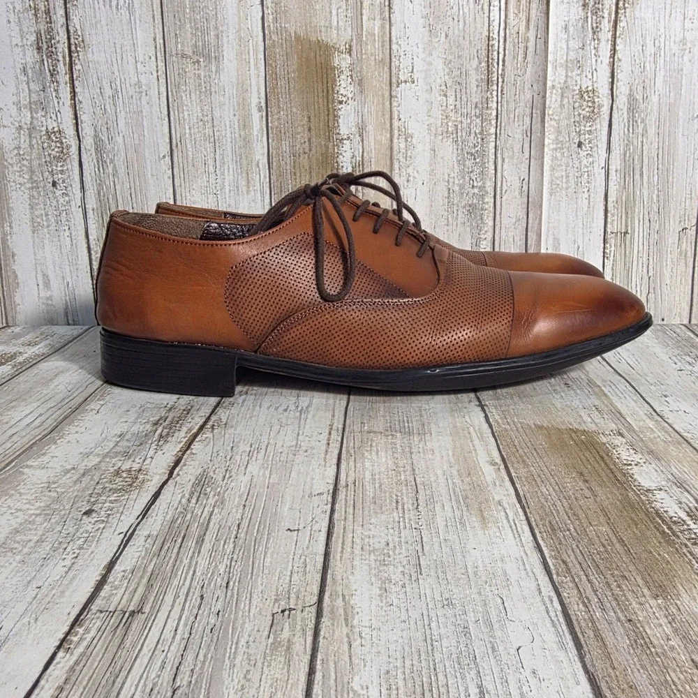 America Today 167 Mens Tan Leather Perforated Textured Oxford Dress Shoe Size 43